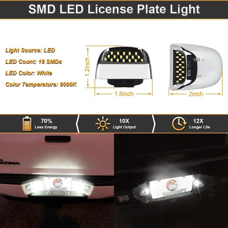 RAVSOFT LED License Plate Light tag lamp Assembly For 1999-2013 Chevy Silverado GMC Sierra 1500 2500 3500 Avalanche Suburban Tahoe Yukon Chrome housing 6000K White, Pack of 2 - Image 2